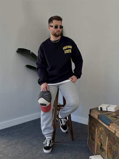 Montana State Baskılı Lacivert Sweatshirt