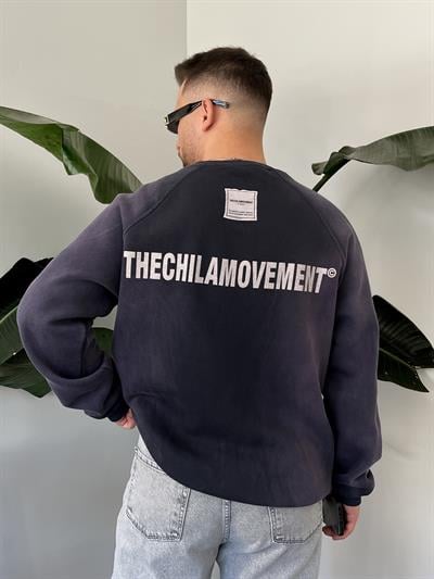 Mor Yıkamalı Baskılı Oversize Sweatshirt