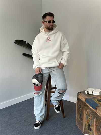 Nakışlı Beyaz Hoodie