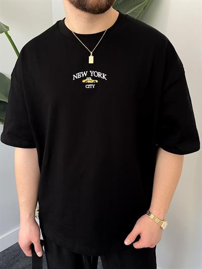 New York Nakışlı Siyah Oversize  T-shirt