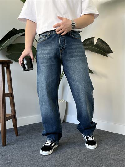 Noctis Taşlamalı Dark Blue Baggy Jean