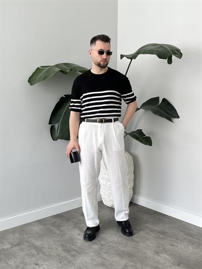 Nord Siyah Çizgili Bisiklet Yaka Triko T-shirt