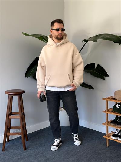 Oasis Krem Üç İplik Şardonlu Oversize Hoodie