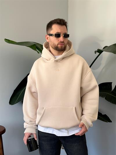 Oasis Krem Üç İplik Şardonlu Oversize Hoodie