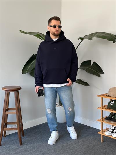 Oasis Lacivert Üç İplik Şardonlu Oversize Hoodie