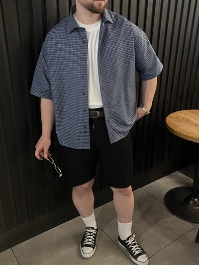Oldman Mavi Kareli Oversize Gömlek