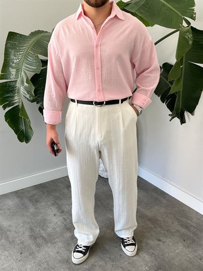 Pembe Krinkıl Oversize Gömlek