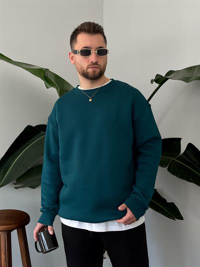 Petrol Üç İplik Şardonlu Basic Sweatshirt