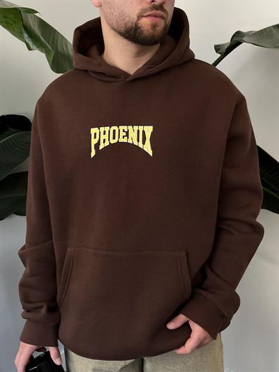 Phoenix Baskılı Üç İplik Şardonlu Oversize Hoodie