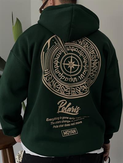 Polaris Baskılı Yeşil Oversize Hoodie