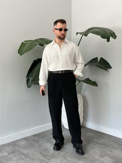 Ravel Beyaz Çizgili Oversize Gömlek 