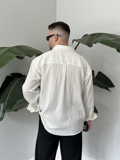 Ravel Beyaz Çizgili Oversize Gömlek 