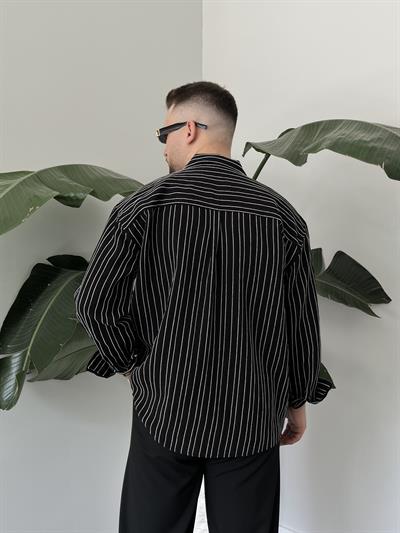 Ravel Siyah Çizgili Oversize Gömlek 