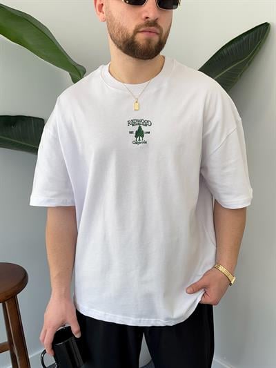 Redwood Nakışlı Beyaz Oversize  T-shirt