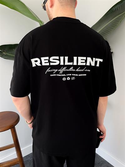 Resilient Baskılı Siyah Oversize T-shirt