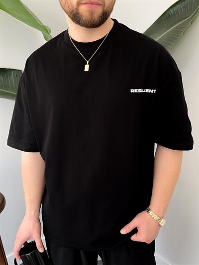 Resilient Baskılı Siyah Oversize T-shirt