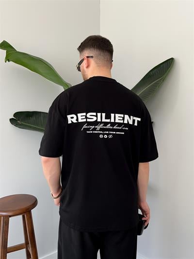 Resilient Baskılı Siyah Oversize T-shirt