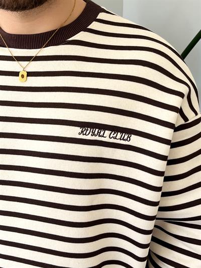 Royal Club Acı Kahve Çizgili Üç İplik Şardonlu Sweatshirt