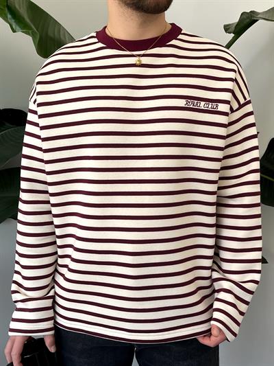 Royal Club Bordo Çizgili Üç İplik Şardonlu Sweatshirt