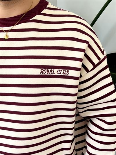 Royal Club Bordo Çizgili Üç İplik Şardonlu Sweatshirt