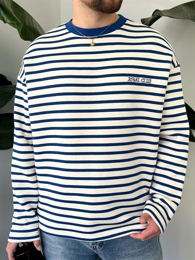 Royal Club Mavi Çizgili Üç İplik Şardonlu Sweatshirt 