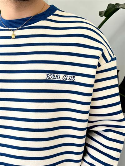 Royal Club Mavi Çizgili Üç İplik Şardonlu Sweatshirt 