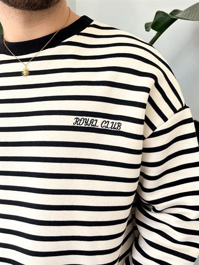 Royal Club Siyah Çizgili Üç İplik Şardonlu Sweatshirt