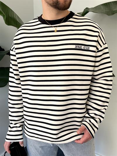 Royal Club Siyah Çizgili Üç İplik Şardonlu Sweatshirt