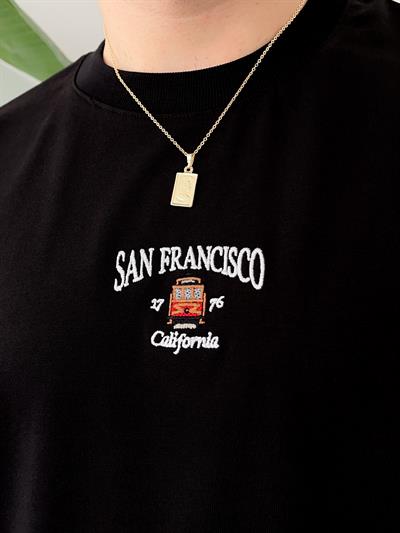San Francisco Nakışlı Siyah Oversize  T-shirt