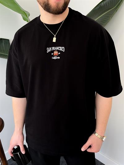 San Francisco Nakışlı Siyah Oversize  T-shirt