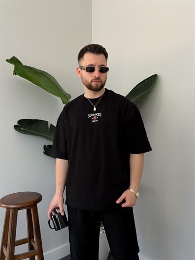 San Francisco Nakışlı Siyah Oversize  T-shirt