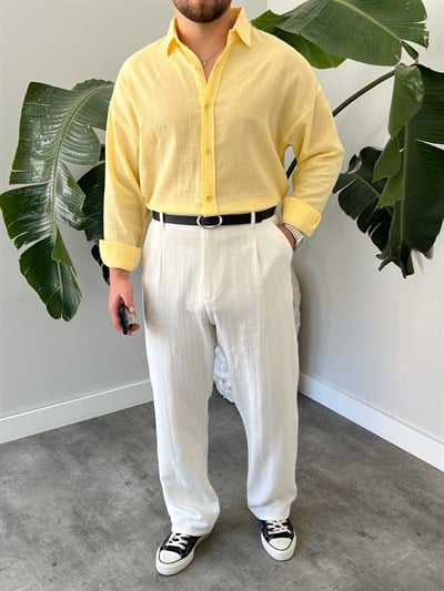 Sarı Krinkıl Oversize Gömlek