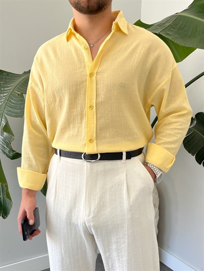 Sarı Krinkıl Oversize Gömlek