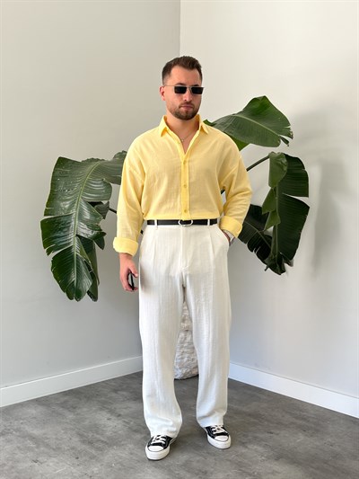 Sarı Krinkıl Oversize Gömlek