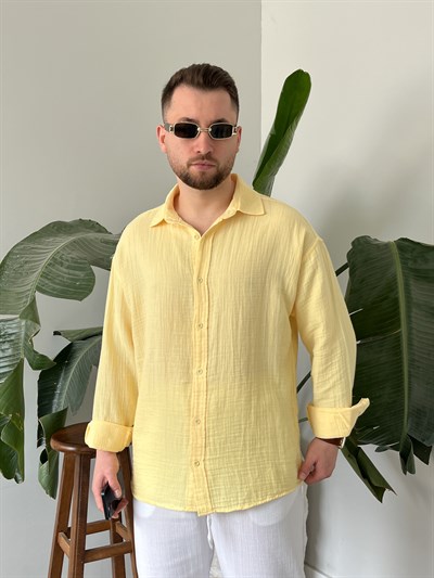 Sarı Premium Müslin Dokulu Oversize Gömlek