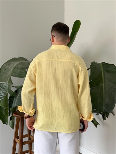 Sarı Premium Müslin Dokulu Oversize Gömlek