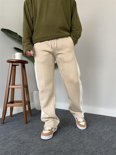 Şeritli Krem Baggy Eşofman