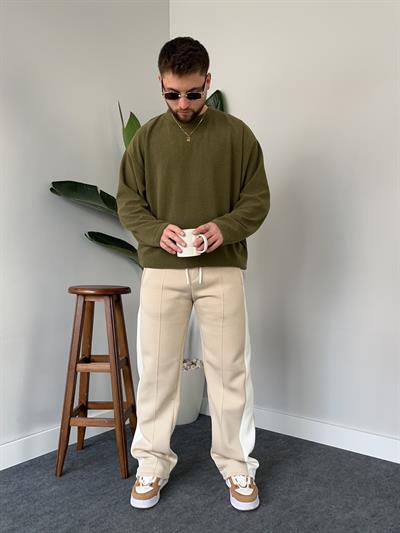 Şeritli Krem Baggy Eşofman