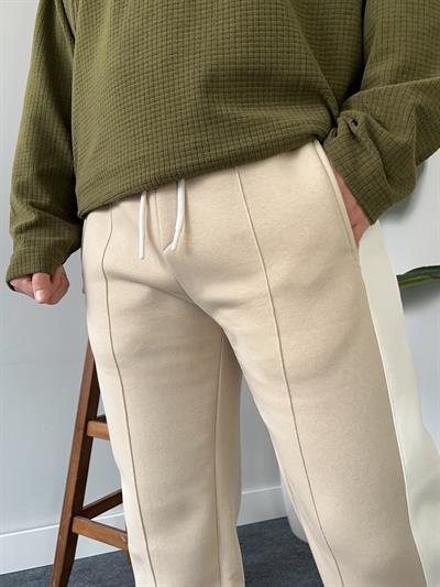 Şeritli Krem Baggy Eşofman