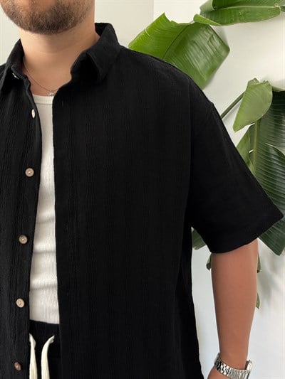 Siyah Alaçatı Casual Desenli Oversize Takım