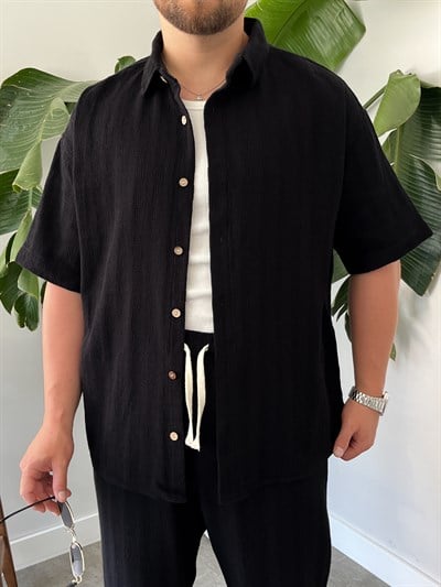 Siyah Alaçatı Casual Desenli Oversize Takım