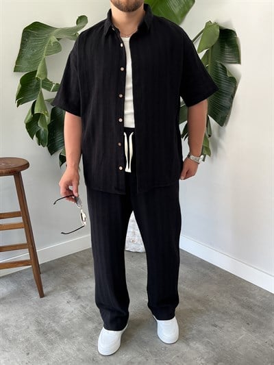 Siyah Alaçatı Casual Desenli Oversize Takım