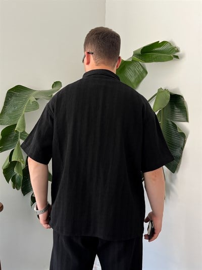 Siyah Alaçatı Casual Desenli Oversize Takım