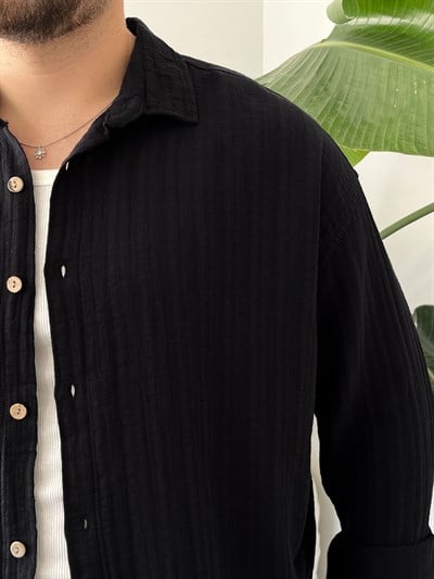 Siyah Armürlü Müslin Oversize Takım