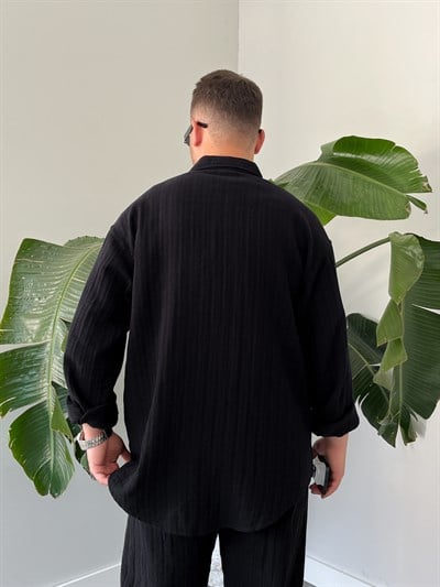 Siyah Armürlü Müslin Oversize Takım