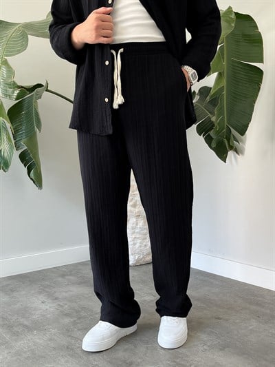 Siyah Armürlü Müslin Oversize Takım