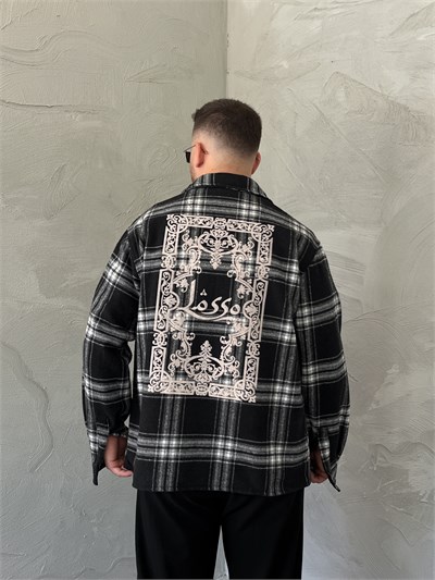 Siyah Baskılı Oversize Ekose Gömlek