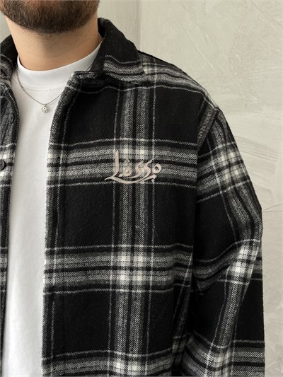 Siyah Baskılı Oversize Ekose Gömlek