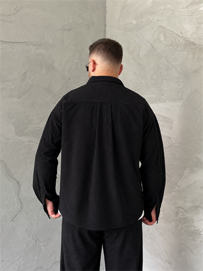Siyah Boxy Fit Fitilli Kadife Takım