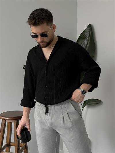 Siyah Bürümcük Kumaş Gömlek